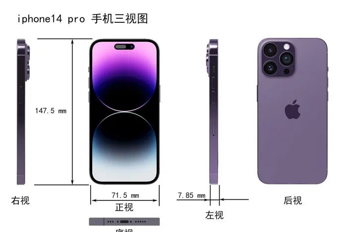 iphone14三视图建模参考图片(2659x1860)psd模版下载