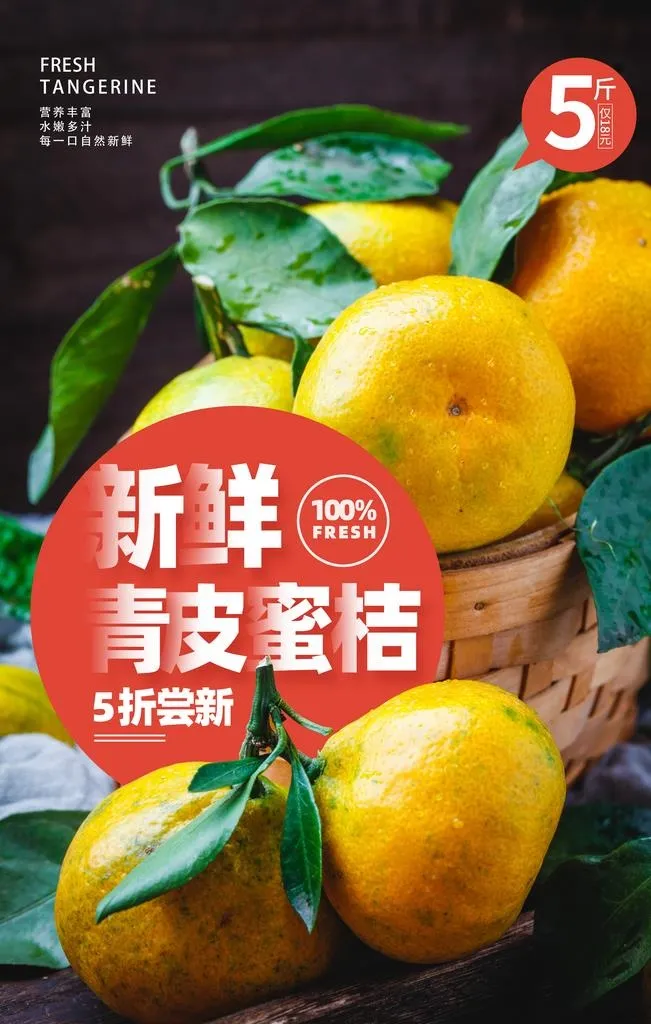 青皮蜜桔水果活动宣传海报图片(3543x5315)psd模版下载