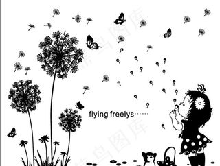 矢量图蒲公英小女孩图片