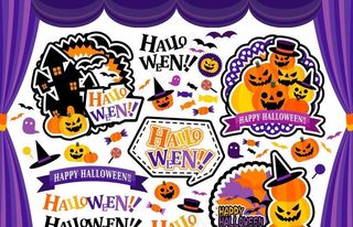 万圣节南瓜搞怪可爱卡通女巫条幅图片