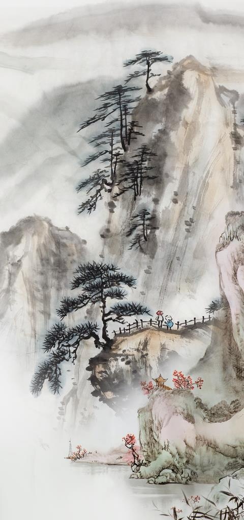 玄关装饰画 水墨山水画图片