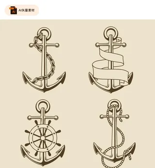 复古手绘船锚矢量素材图片