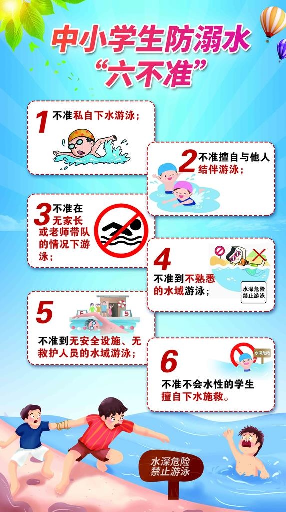 中小学生防溺水六不准图片(3071x5197)psd模版下载