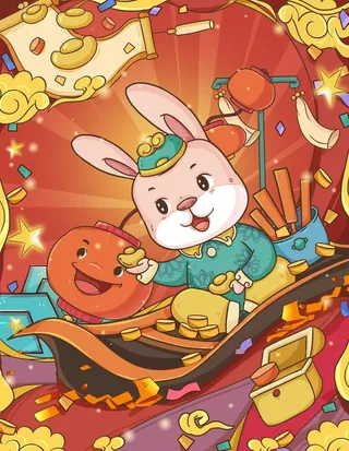 兔年国潮 插画风格 手绘海报 图片