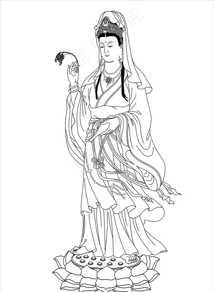 自在观音,白描图,设计,文化艺术,宗cdr矢量模版下载