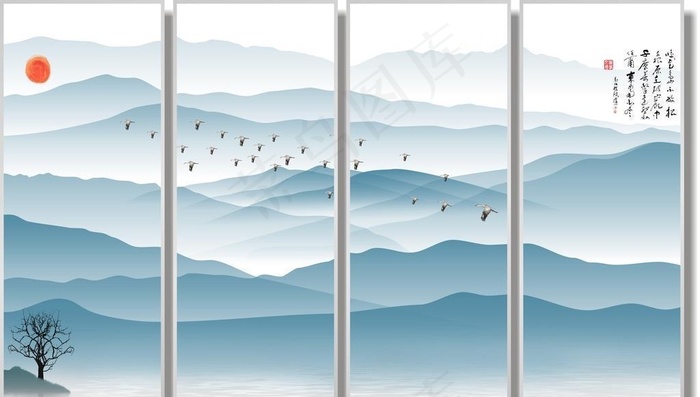 玻璃门四联画图片