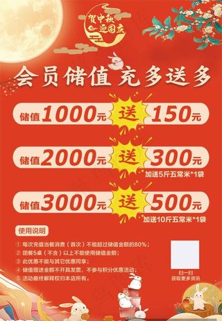 迎中秋贺国庆会员储值活动图片