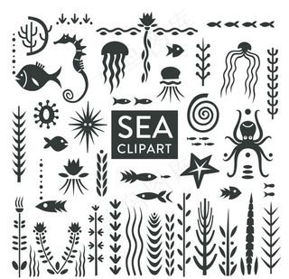手绘剪贴海洋生物图片
