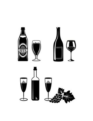 啤酒红酒杯剪影图片