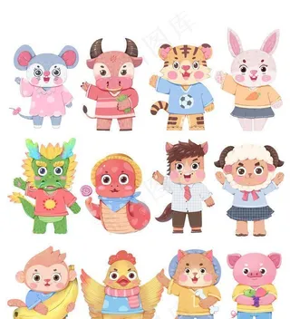 卡通十二生肖动物图片