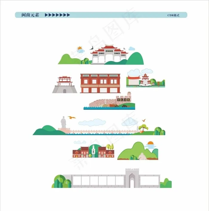 泉州景点图片cdr矢量模版下载