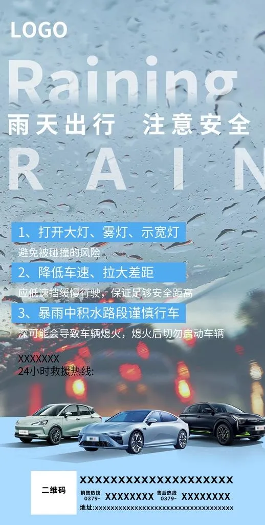 雨天出行 注意安全海报图片(1077x2006)psd模版下载