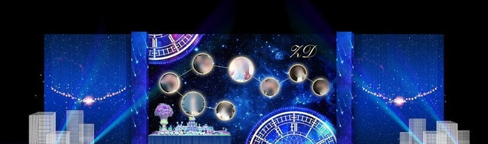 蓝色系星空系唯美婚礼通道效果图图片(9000x3500)psd模版下载