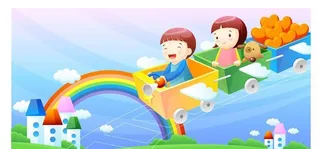 彩虹草地小火车图片