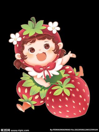 卡通水果草莓女孩形象IP手绘可图片