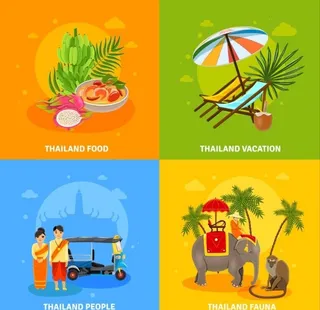 泰国插画旅游矢量景点特色元素图图片