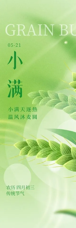 绿色清新节气小满海报图片