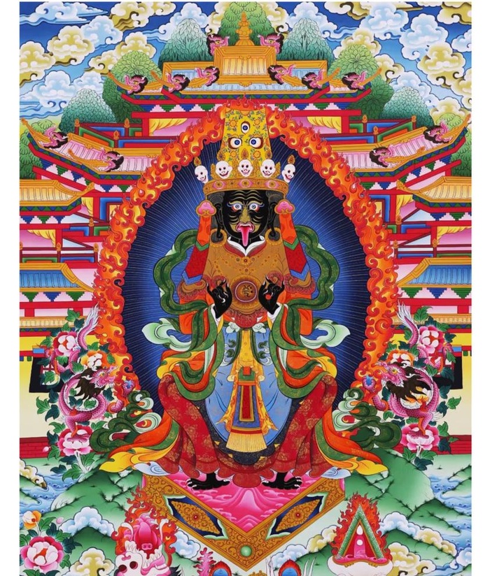 唐卡,扎基拉母,财神,素材手绘线稿,(2000x2428)