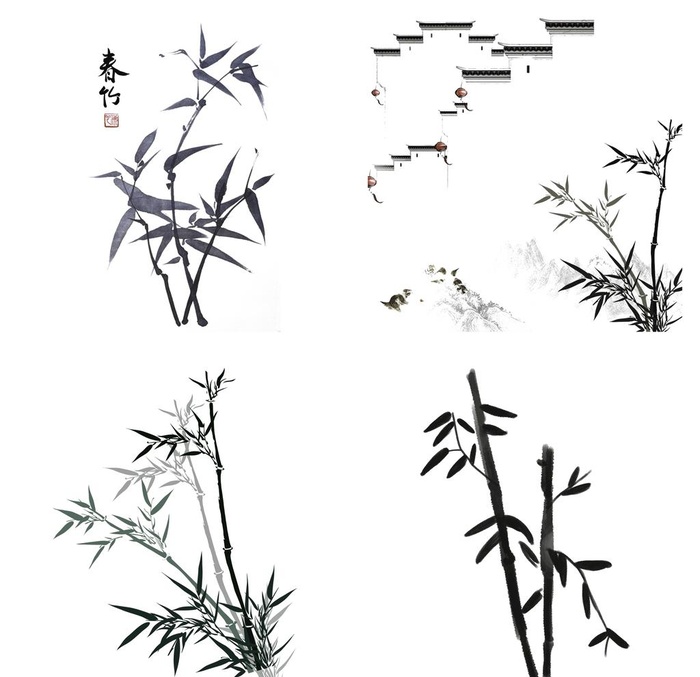黑色水墨山水水墨竹子竹叶图片
