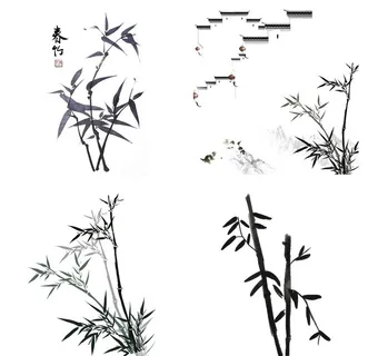 黑色水墨山水水墨竹子竹叶图片