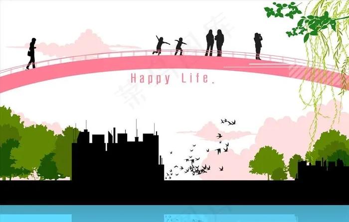 天桥行人插画图片ai矢量模版下载