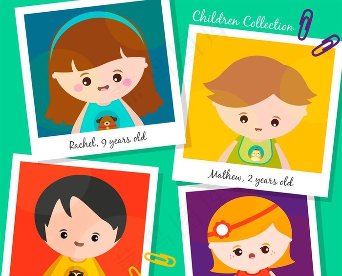 4款可爱儿童照片矢量素材图片