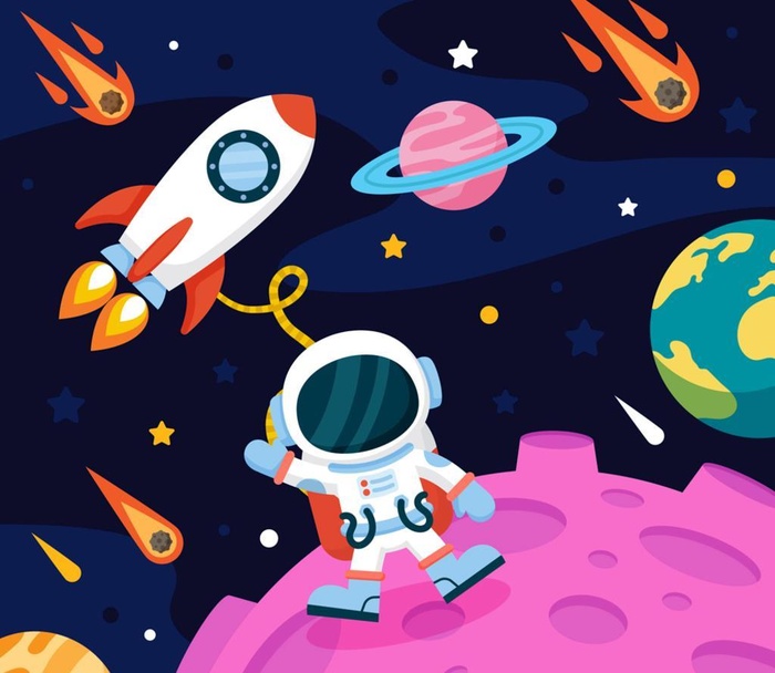 卡通太空中探索的宇航员矢量素材图片