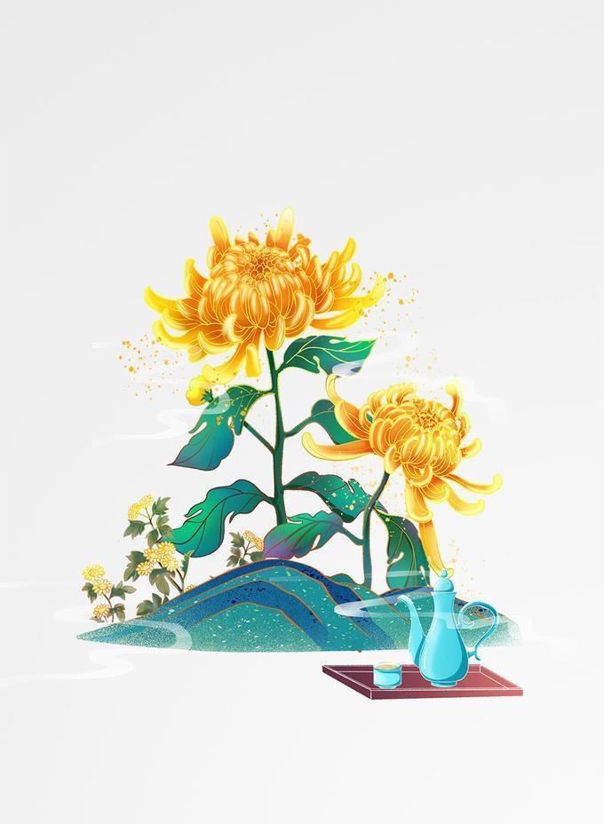 重阳秋天中国风菊花雏菊酒元素图片