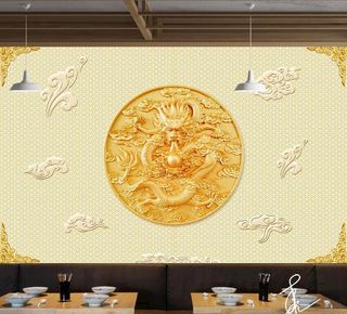 古典龙凤吉祥图案云纹背景墙图片