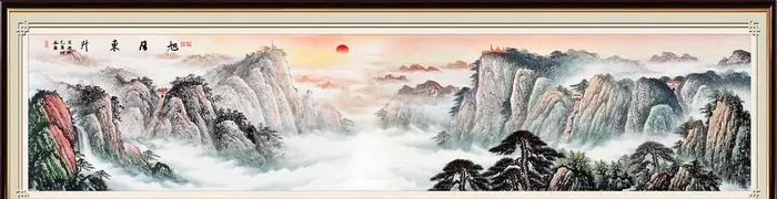 国画旭日东升图片(8198x2362)psd模版下载