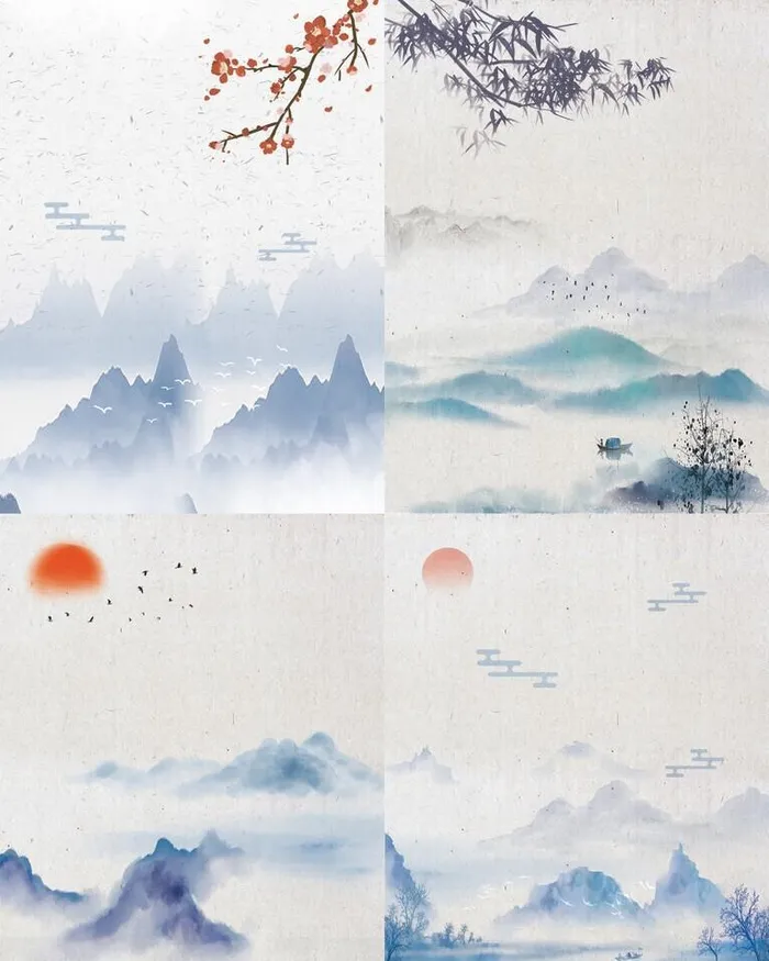 中国风水墨山水图片ai矢量模版下载