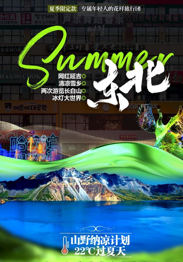 东北长白山夏季旅游海报图片