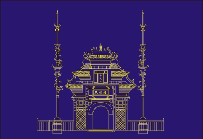 中国古代建筑花戏楼图片cdr矢量模版下载