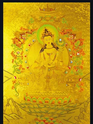 藏傳佛教寶源度母純金唐卡,观音,藏