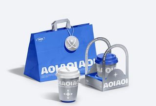 手提咖啡包装组合样机图片