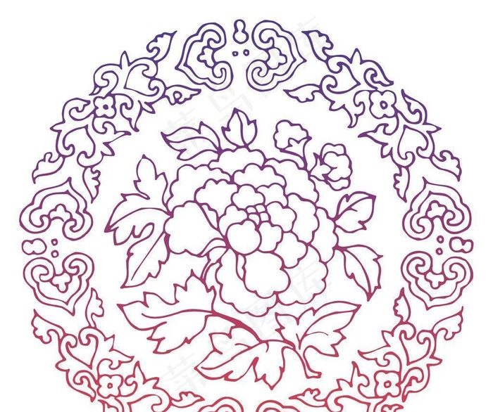 高清透明中国风牡丹花纹素材图片