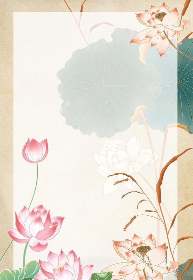 中国风荷花淡雅背景外框模板图片