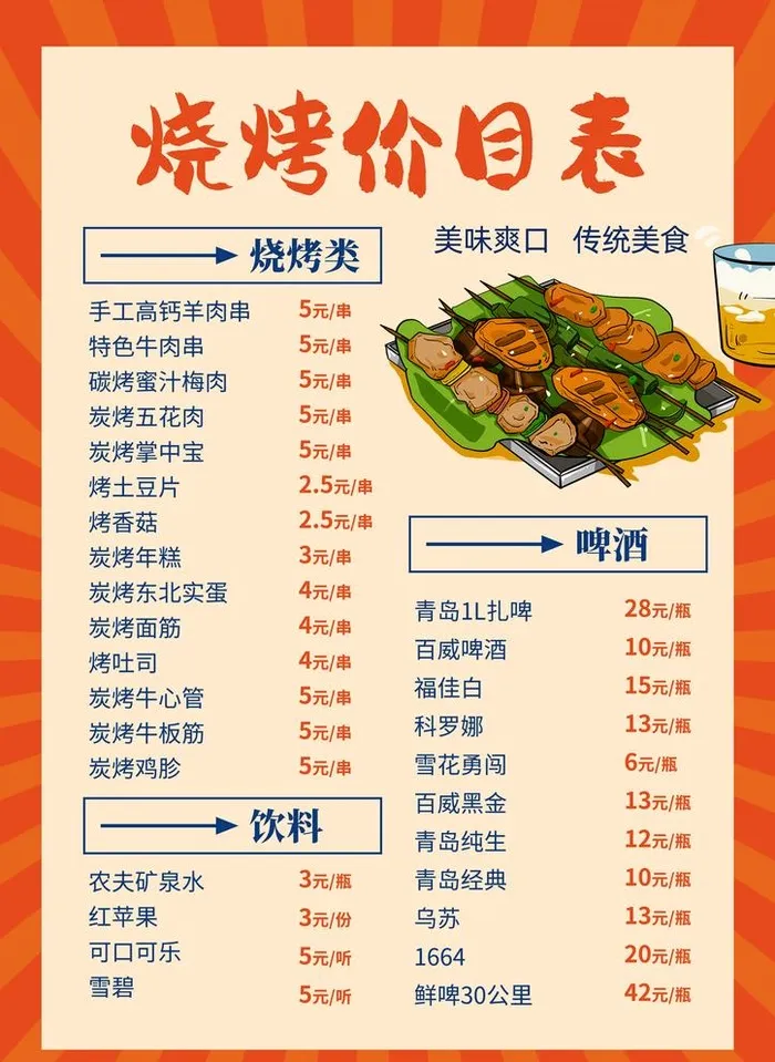 烧烤价目表图片(2480x3508)psd模版下载