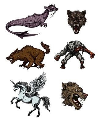 怪兽怪物手绘矢量图图片