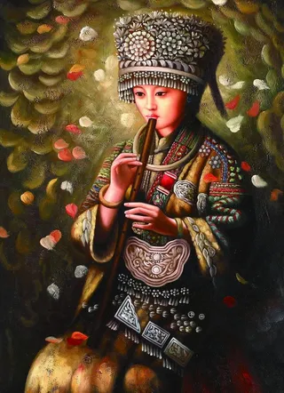 吹箫女子民族风情图片