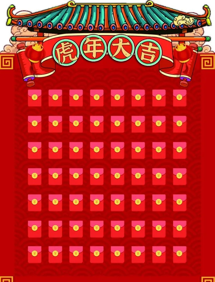 虎年红包墙图片(5499x7455)psd模版下载