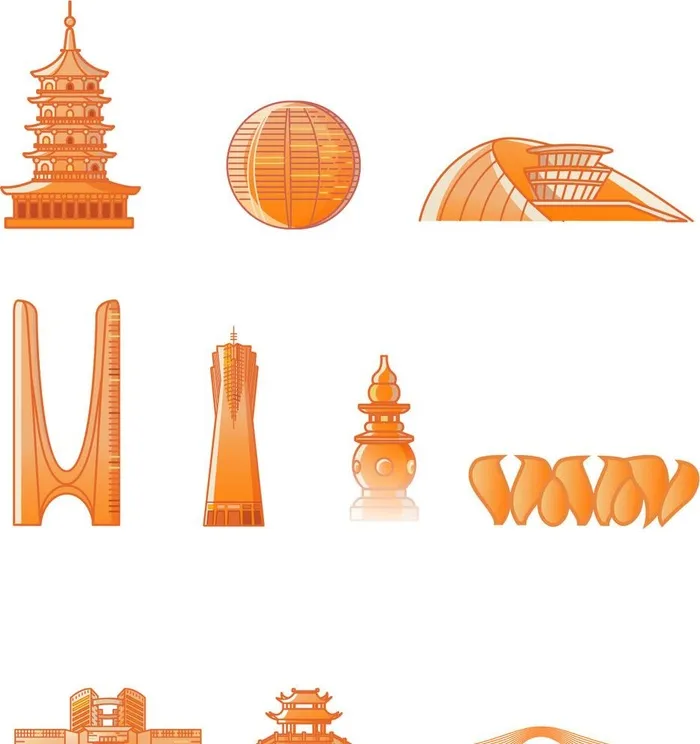 杭州建筑橙色渐变图片ai矢量模版下载