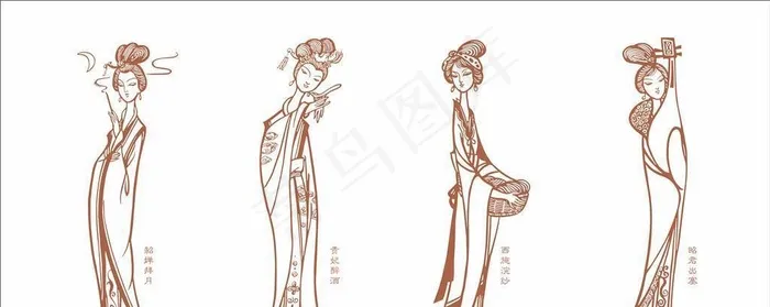 四大美女图片cdr矢量模版下载