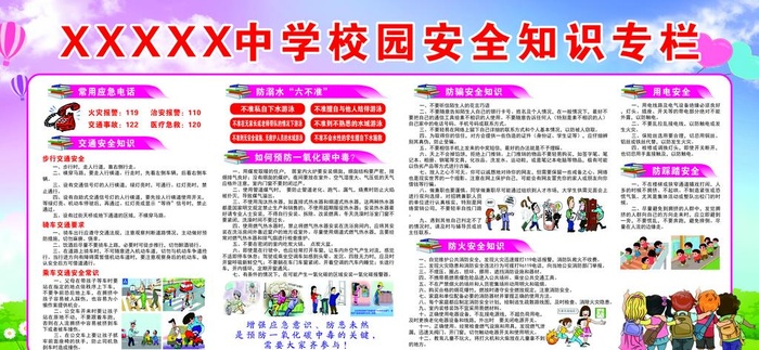 校园安全知识安全教育宣传栏图片cdr矢量模版下载
