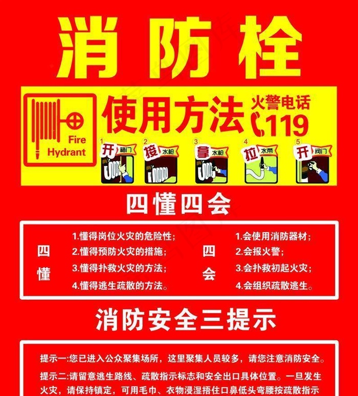 消防栓使用方法图片(2362x3037)psd模版下载