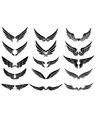 黑白剪影矢量翅膀素材图片