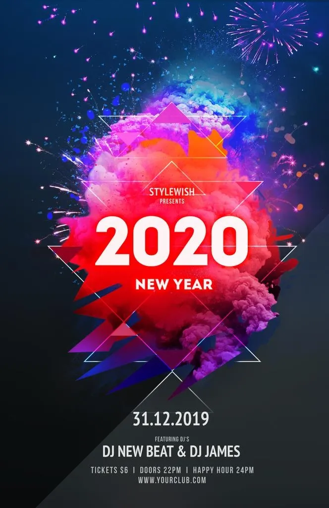 动感烟雾几何新年海报图片(1275x1875)psd模版下载
