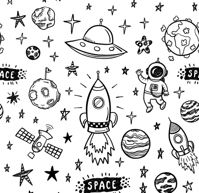 宇宙元素涂鸦黑白色图片ai矢量模版下载