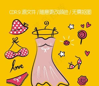 卡通女装泳装矢量图图片