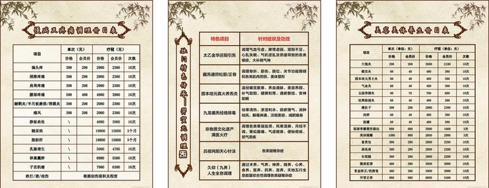 中医调理价目表图片cdr矢量模版下载